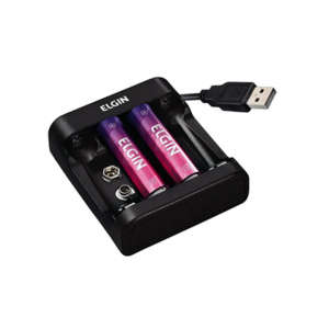 Carregador ELGIN pilha/bateria USB c/ cabo + 2 pilha AA